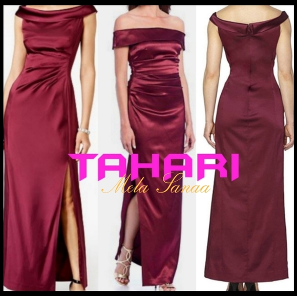 Tahari Dresses & Skirts - TAHARI Off-Shoulder SATIN dress